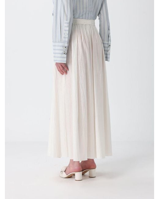 Tela White Cotton Blend Pleated Skirt