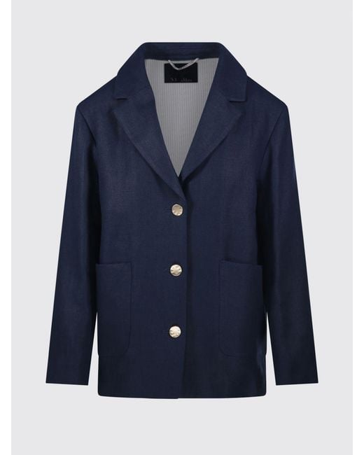 Max Mara Blue Single-Breasted Linen Blazer