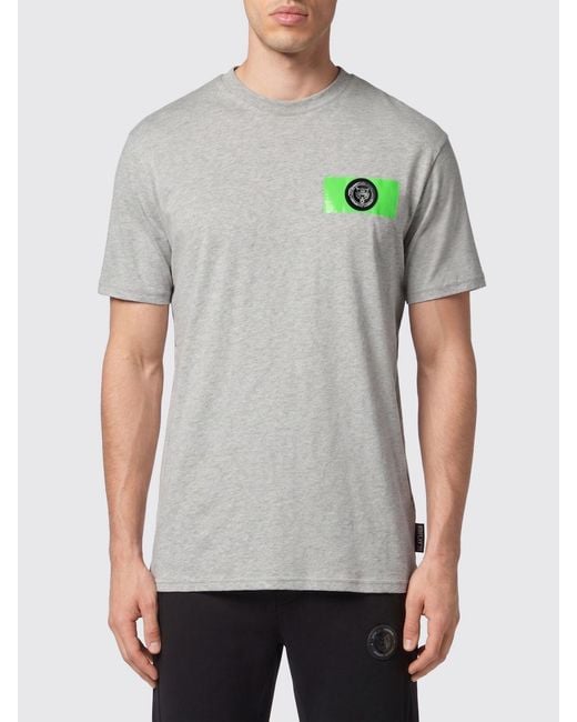 Philipp Plein Gray Short-Sleeved Cotton T-Shirt With Contrasting Printed Logo for men