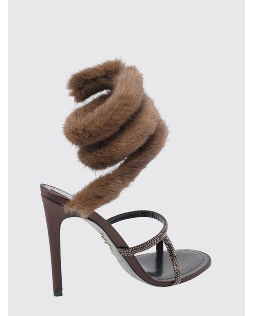 Rene Caovilla Brown Lindsey Satin Sandals With Crystals And Stiletto Heel