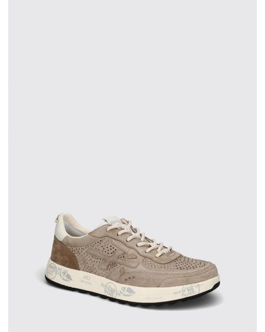 Premiata White Nous Perforated Suede Sneakers for men