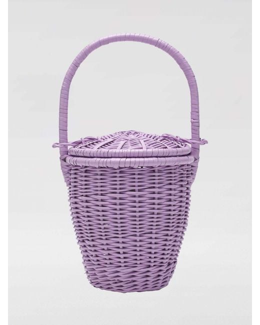 Patou Purple Wicker Bucket Bag