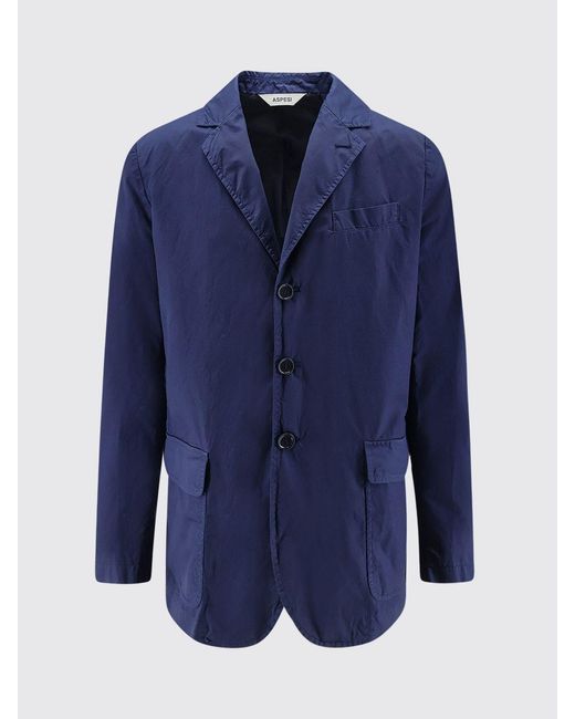 Aspesi Blue Single-Breasted Cotton Blazer for men