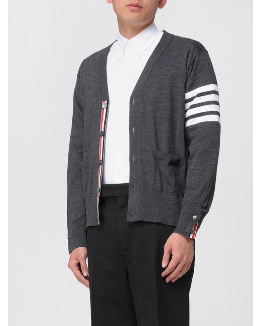 Cardigan Di Lana A Righe di Thom Browne in Gray da Uomo