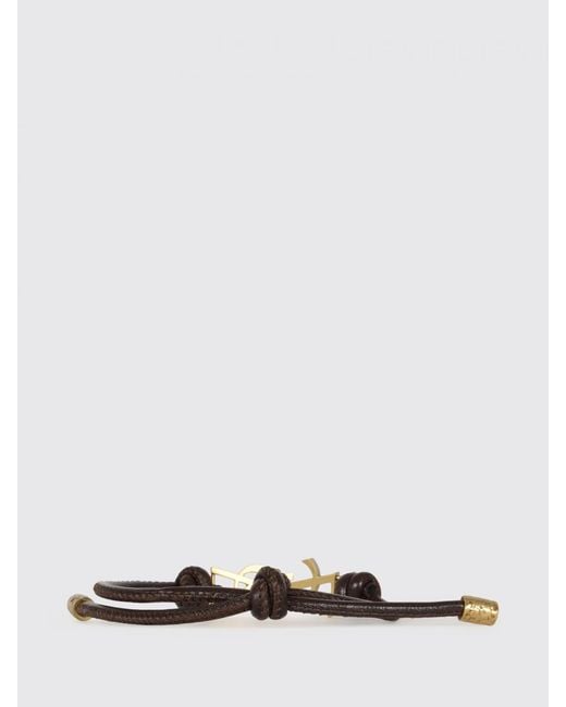 Saint Laurent White Cassandre Leather And Brass Bracelet