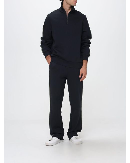 Paul Smith Blue Organic Cotton Zip Sweatshirt With High Neck And Side Bands for men