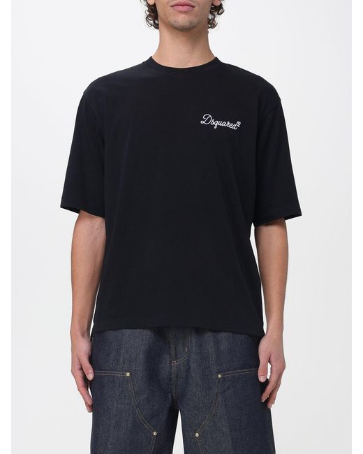 DSquared² Black Cotton T-Shirt With Logo for men