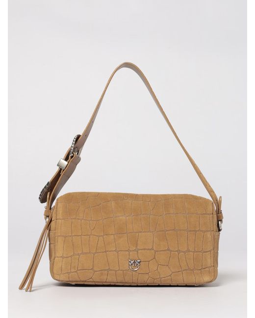 Pinko Natural Medium Croc Print Leather Boston Bag
