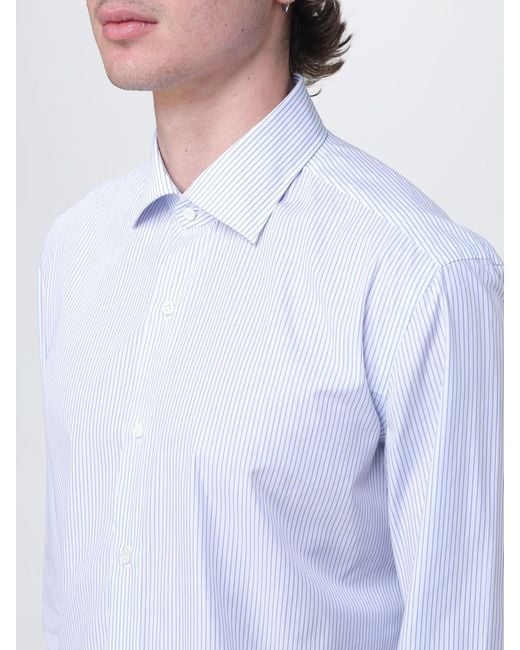 Luigi Borrelli Napoli White Striped Cotton Shirt for men