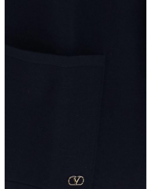 Valentino Blue Merino Wool Cardigan With Patch Pocket for men