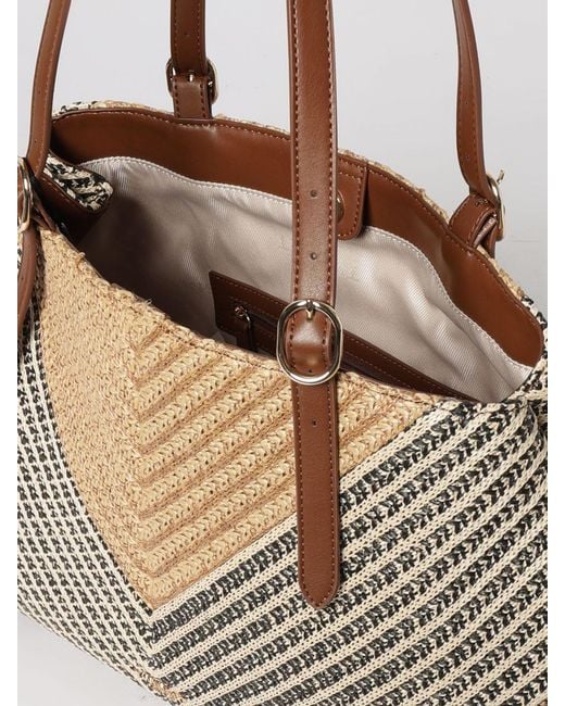 Twinset Gray Striped Raffia Bag