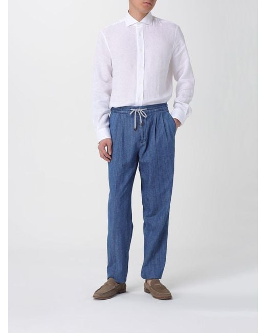 Brunello Cucinelli Blue Cotton Drawstring Trousers for men