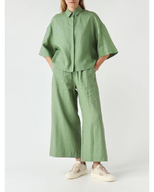 Max Mara Green Linen Crop Trousers