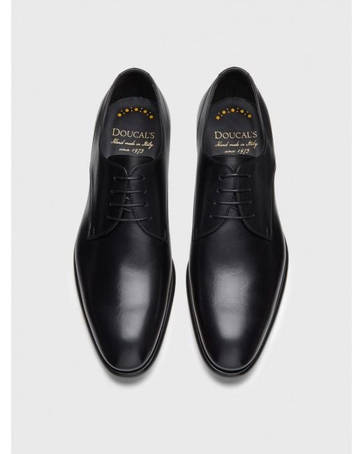 Doucal's Black Leather Derby Shoes for men