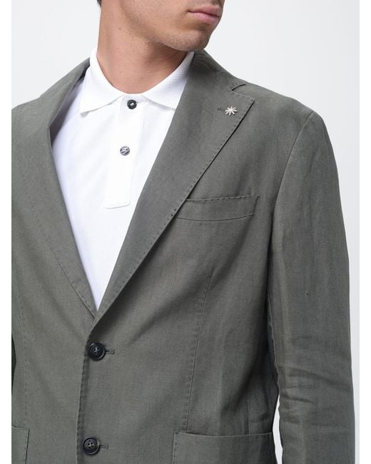 Manuel Ritz Gray Single Breasted Linen Blazer for men