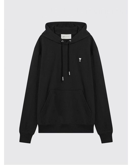 AMI Blue Cotton Hoodie With Contrasting Embroidered Logo for men