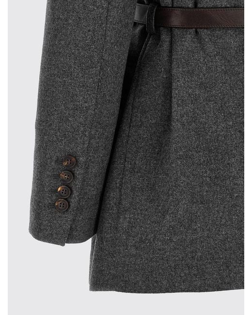 Brunello Cucinelli Gray Single-Breasted Virgin Wool And Cashmere Belted Blazer