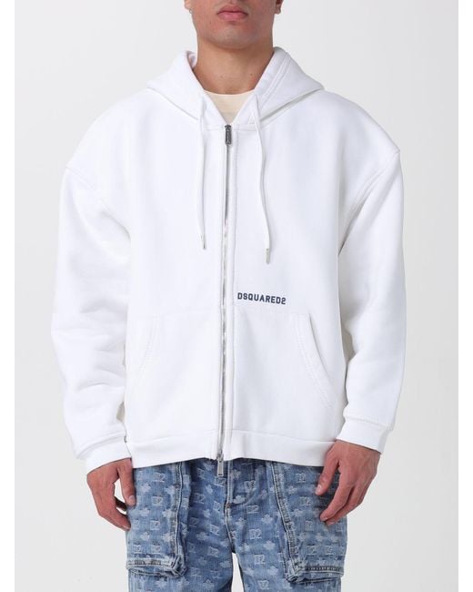 DSquared² White Cotton Hoodie With Logo for men