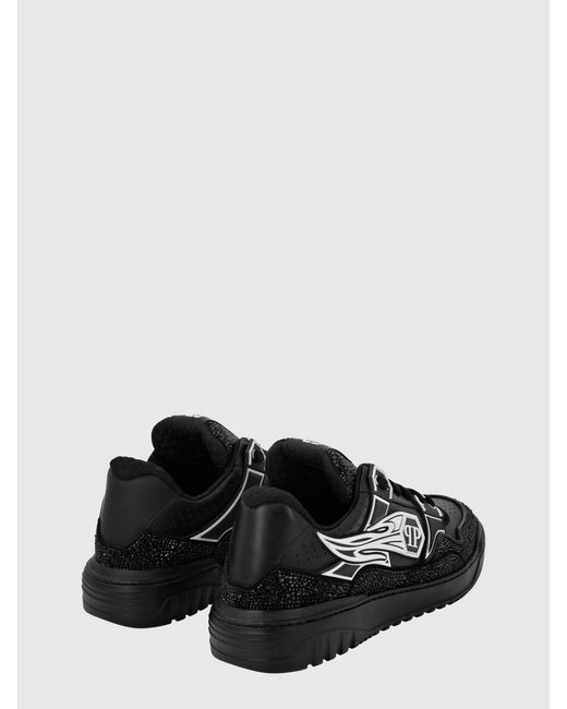 Philipp Plein Black Leather And Rubber Rhinestone Sneakers for men