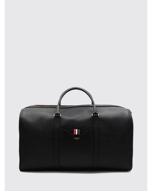 Thom Browne Black Grained Calfskin Leather Travel Bag With Removable Strap for men