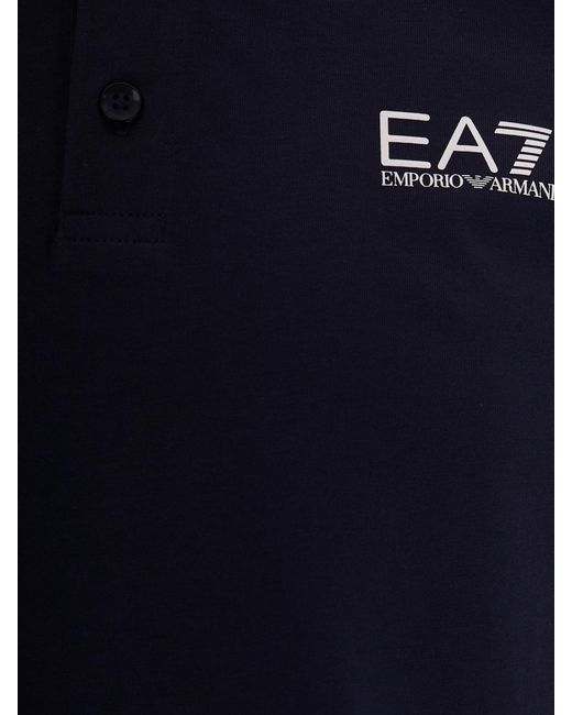 EA7 Blue Cotton Polo Shirt With Italia Print for men
