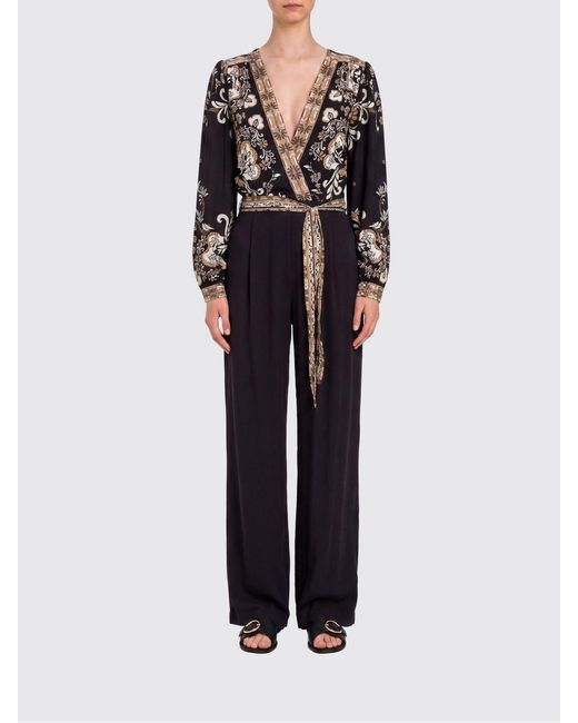 Twinset Black Printed Linen Blend Jumpsuit