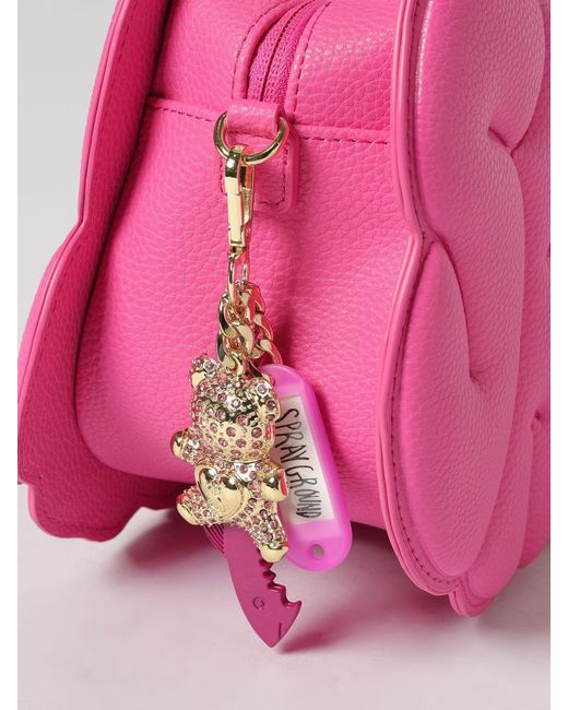Sprayground Pink Metallic Drip Shark Bubble Letters Grained Faux Leather Bag