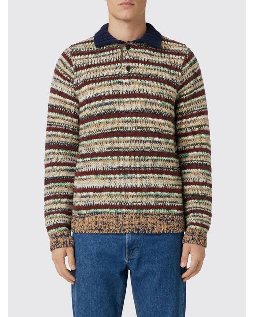 Sacai Blue Striped Cotton Knit Polo Shirt for men