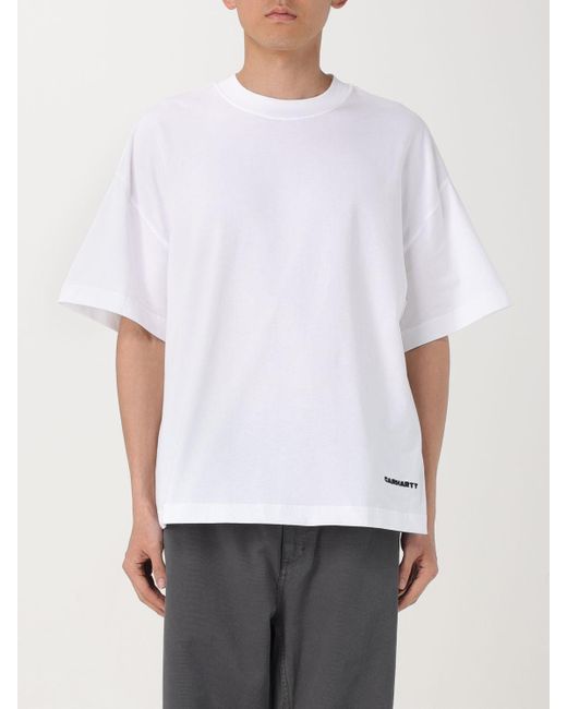 T-shirt in cotone con logo ricamato di Carhartt in White da Uomo