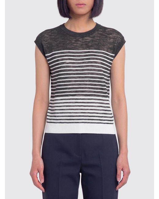 Roberto Collina Blue Striped Linen Crew-Neck Top