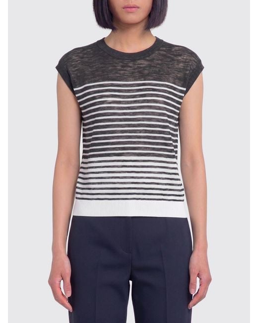 Roberto Collina Blue Striped Linen Crew-Neck Top