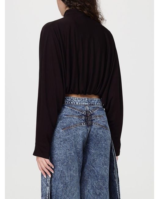 Alaïa Black Viscose Blend Crop Bomber Jacket With Zip