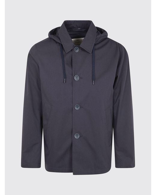 Herno Blue Short Cotton Hooded Raincoat With A Classic Collar And Button Closure for men