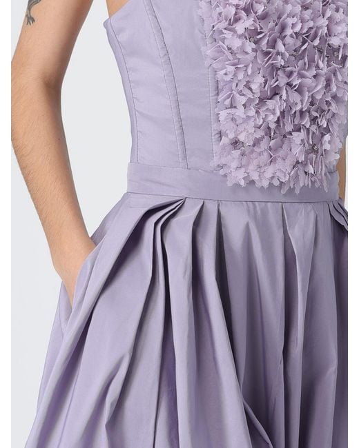 Elisabetta Franchi Purple Taffeta Midi Dress