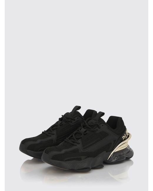 Philipp Plein Black Runner Ps Thunder Mix Low-Top Mesh Sneakers With Notched Sole for men