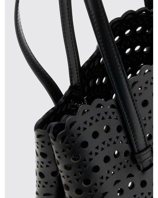 Alaïa Black Small Mina Perforated Smooth Calfskin Leather Shoulder Bag