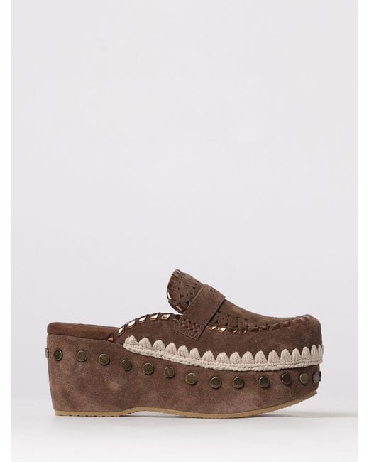 Mou Brown Overstitching Suede Clogs