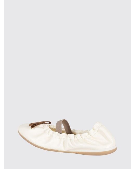 3Juin Natural Ruched Leather Ballerinas With Bow