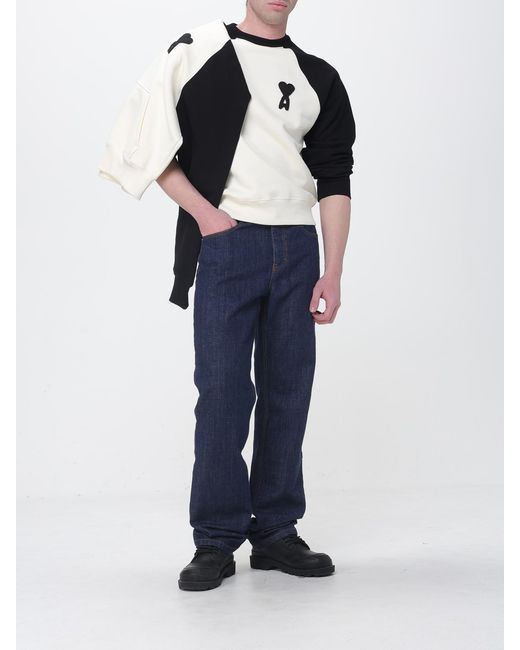 AMI Blue Cotton Crew-Neck Sweatshirt for men