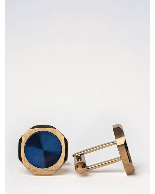 D1 Milano Blue Two-Tone Steel Cufflinks With Rounded Shape And Engraved Logo for men