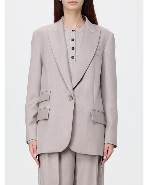 SIMONA CORSELLINI Gray Single-Breasted Cotton-Blend Blazer With Peak Lapels