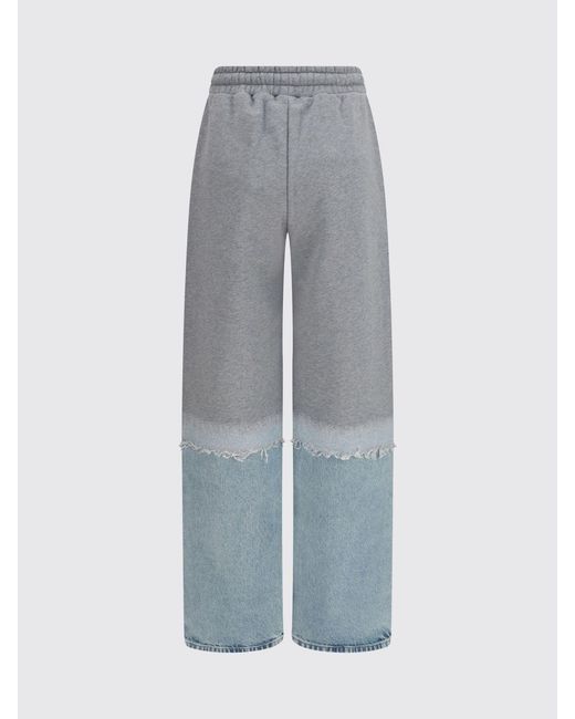 Haikure Blue Cotton Denim Jogging Trousers With Abstract Bicolour Pattern