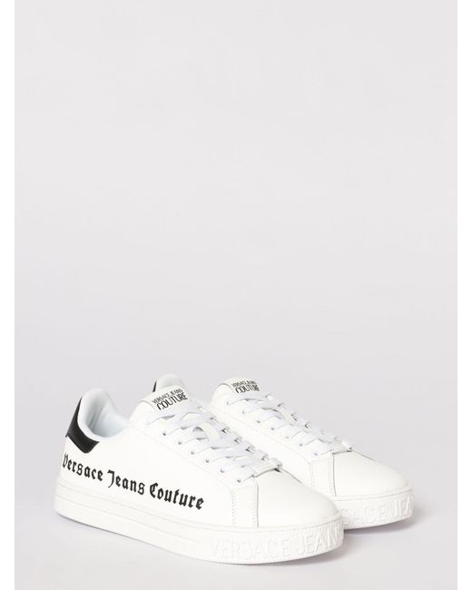 Versace Jeans Couture White Leather Sneakers With Logo Print for men