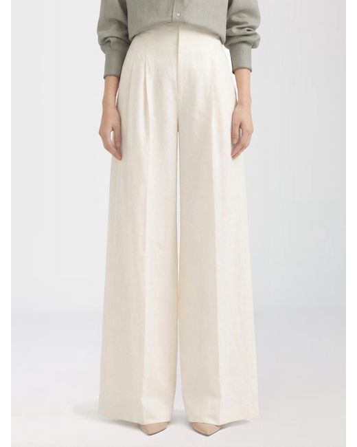 Brunello Cucinelli White Linen Blend Wide-Leg Trousers