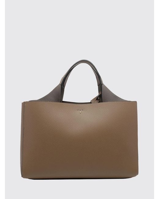 Tod's Brown Hammered Leather Tote Bag With Double Handle And Shoulder Strap