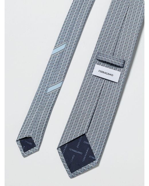 Ferragamo White Gancini Printed Silk Tie for men
