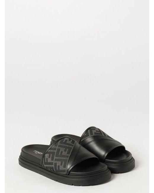 Fendi White Diagonal Slides for men