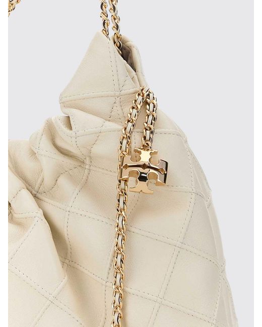 Tory Burch Natural Fleming Mini Leather Shoulder Bag With Chain Handle