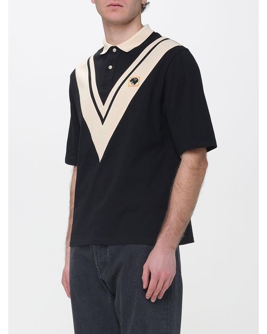Valentino Black Cotton Polo Shirt With Inlaid V And Panther Patch for men