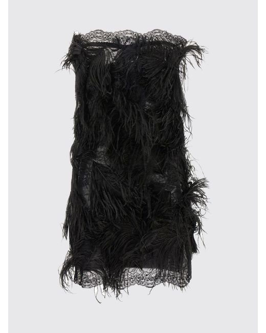 The Attico Black Feather And Lace-Trimmed Wool Mini Sheath Dress